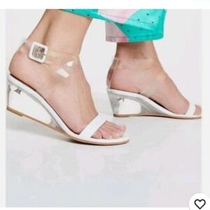 Matiko Heely Clear Vinyl White Wedge Sandal.ankle Strap. Easter Spring EU 39 NWT